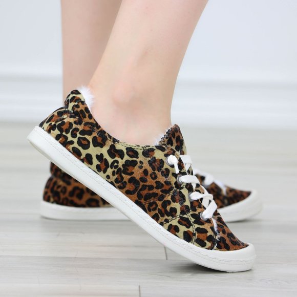 Leopard Women's Flat Sneakers Suede Lace Up Round Toe Warm Knit Lining - Picture 11 of 13